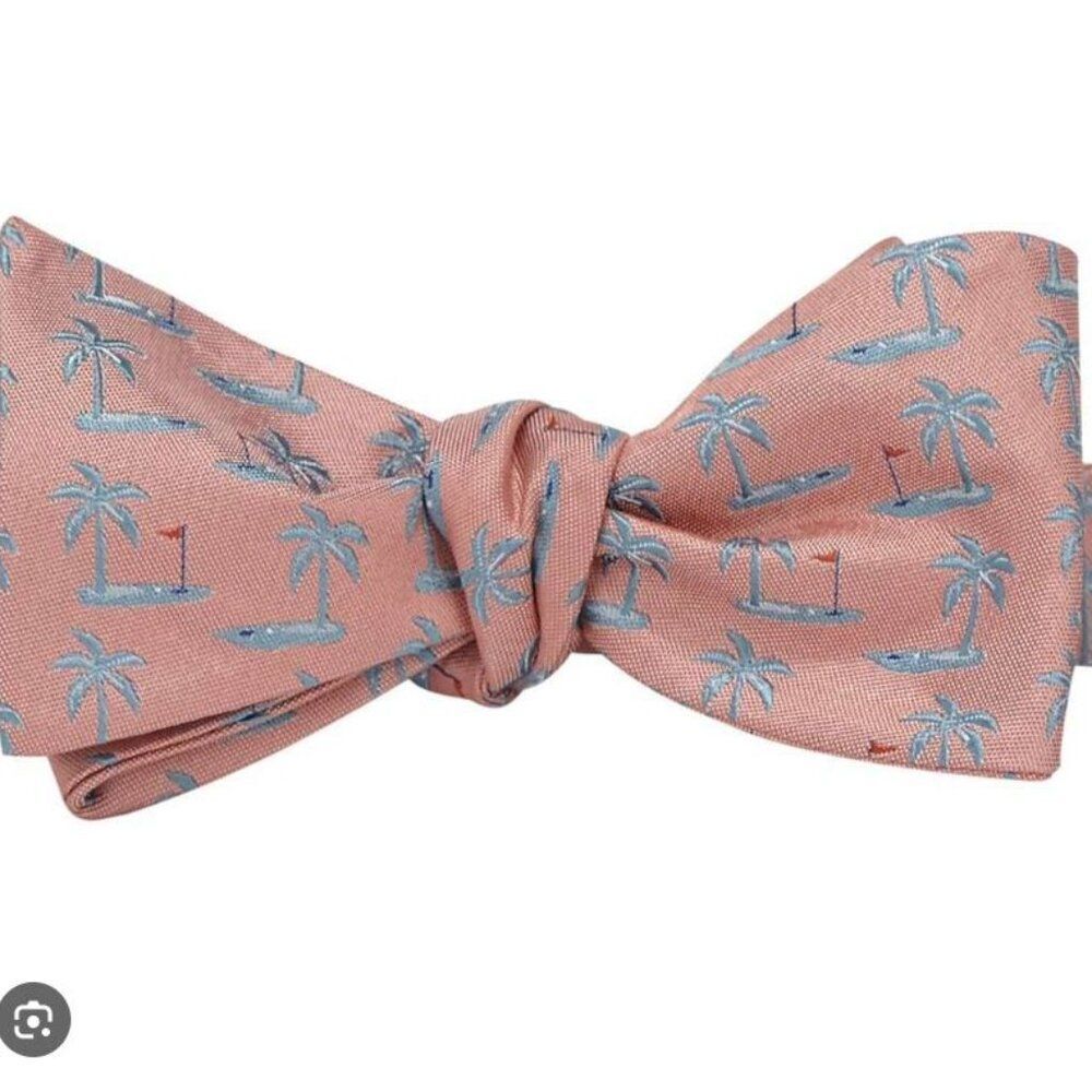 Southern Proper Bow Tie Silk in Flamingo Pink Palm Trees Adjustable NWT